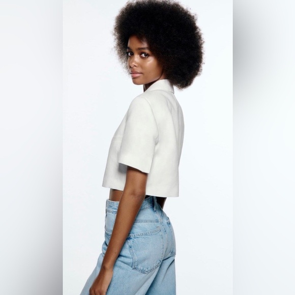 NWT Zara Linen Cropped Blazer Dress With Shoulder Pad Size M - Picture 2 of 4